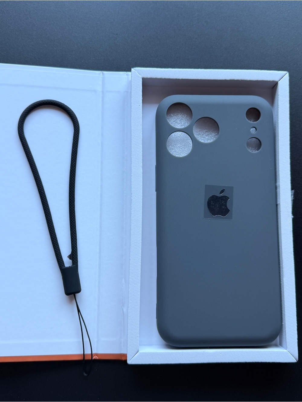 Apple Gray Silicone Phone Case with Black Wrist Strap -iPhone Pro Max 17